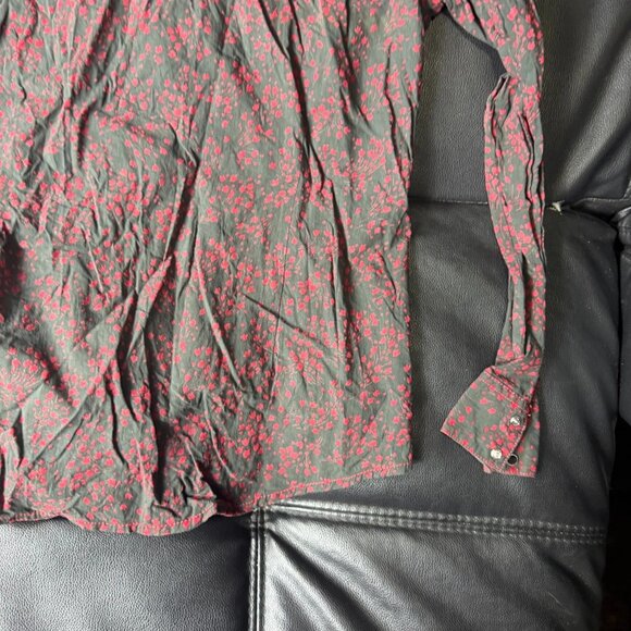 Wrangler Women's Western Shirt Black Red Floral Pearl Snap Front Pocket Medium - Picture 6 of 14